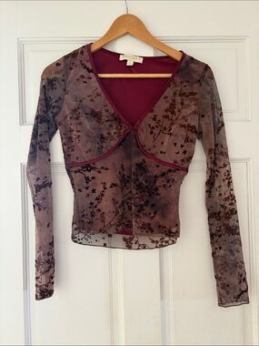 Thirty Thirty Burgundy Floral Sheer long Sleeve Top